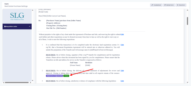 Default Requisitions Label