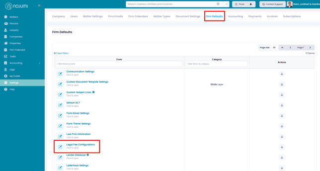 Legal Fee Configurations - How to Access