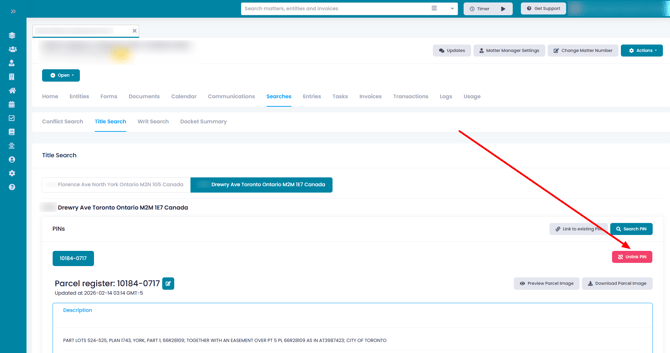 Title Search - Unlink PIN